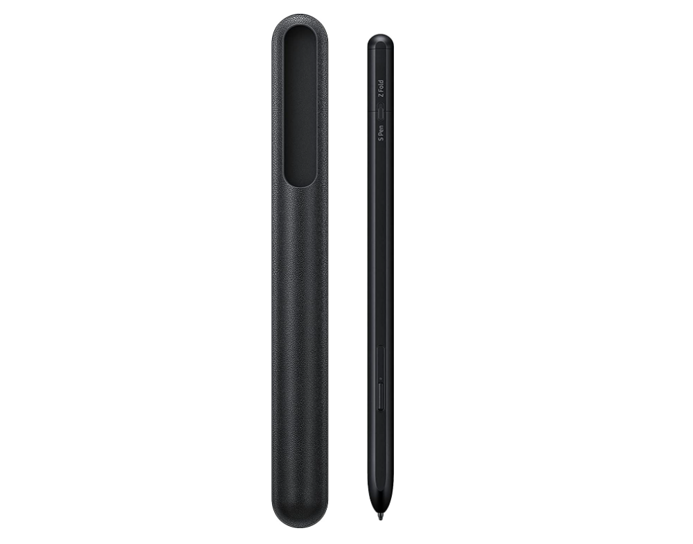 A picture of a Samsung S Pen Pro stylus with it's holder.